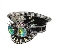 BRABOSTON Bejeweled Crystals Disco Hat With Heavy Sequins And Goggles For Party Male Female Dancing Comedian Actor Captain Hats For Party