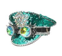 BRABOSTON Bejeweled Crystals Disco Hat With Heavy Sequins And Goggles For Party Male Female Dancing Comedian Actor Captain Hats For Party
