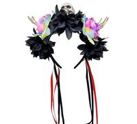 BRABOSTON Colorful Skull With Flower Skeleton Hands Adjustable Halloween Headband For Women Men Kids Costume Parties Decoration Skeleton Hairband