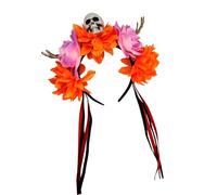 BRABOSTON Colorful Skull With Flower Skeleton Hands Adjustable Halloween Headband For Women Men Kids Costume Parties Decoration Skeleton Hairband