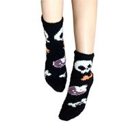 BRABOSTON Cozy Coral Fleece Women's Socks With Cartoon Pumpkin Ghostly Witch Hat Pattern For Halloween Indoor Fuzzy Slipper Halloween Enthusiast