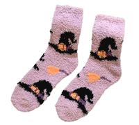 BRABOSTON Cozy Coral Fleece Women's Socks With Cartoon Pumpkin Ghostly Witch Hat Pattern For Halloween Indoor Fuzzy Slipper Halloween Enthusiast