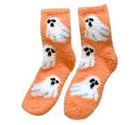 BRABOSTON Cozy Coral Fleece Women's Socks With Cartoon Pumpkin Ghostly Witch Hat Pattern For Halloween Indoor Fuzzy Slipper Halloween Enthusiast