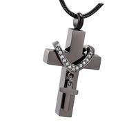 BRABOSTON Elegant Double Crossed Pet Ashes Memorial Pendant Necklace With Stainless Steels For Daily Use Pet Remembrances Jewelry Crossed Lockets Necklace