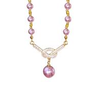 BRABOSTON Luxurious Simulated Pearls Bridal Necklace Adjustable Length Chain For Women Gift Wedding Anniversary Celebration White & Purple Pearls Jewelry