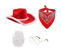 BRABOSTON Santa Suit Cowboy Hat With Eyeglasses And Bandana Set For Christmas Photo Props For Halloween Dress Up Party Santa Hat Men