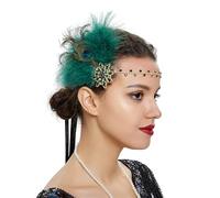 BRABOSTON Vintage 1920s Flapper Cosplay Party Feather Headband Women Costume Accessories 20s Cocktail Party Dress Up Headpieces Festive Hair Accessory Eye Catching Hair Accessory Headband