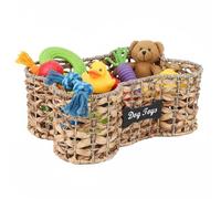 Brabtod Handmade Wicker Baskets for Dog Toys,Bone Shaped Dogs Toy Bin with Wire Frame,Dog Toy Boxes for Living Room,Farmhouse Pet Stuff Organizer