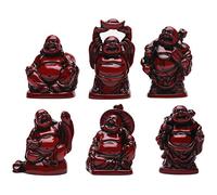 BRABUD Feng Shui 2in Red Resin Laughing Buddha Statue Figurines Set of 6 BS001