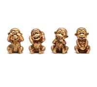 BRABUD Fengshui Resin See no Evil Hear no Evil Speak no Evil Do no Evil Monkey Figurines Set of 4 Home Office Desk Decor Statue Collection Gold TQGJBS284