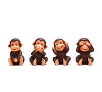 BRABUD Fengshui Resin See no Evil Speak no Evil Monkey Figurines Set of 4 Home Office Desk Decor Statue Collection (Brown)