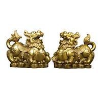 BRABUD Handmade Brass Feng Shui Pi Yao/Pi Xiu for Wealth Good Luck Figurine Collectible Home Decor Set of 2