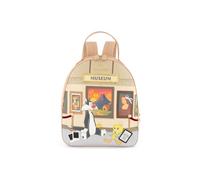 Braccialini Allround Lt Backpack in Faux Leather with Compact and Feminine Silhouette with Top Handle, Adjustable Shoulder Straps and Zip Opening. The Illustrated Print accompanies Silvestro and