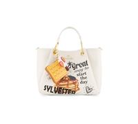 Braccialini Amy Lt Brown Faux Leather Handbag Decorated With A Vibrant Print Dedicated To Tweety Tweety With A Tasty Slice Of Cake The Design Is Enriched With World Inspired Sayings, White, One Size