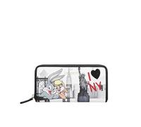 Braccialini Lt Postcards Zip Around Wallet decorated with a New York City inspired print, featuring Bugs Bunny and Lola Bunny featuring a fun and romantic scene., Unique, Taglia Unica, Postcards Lt