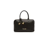 Braccialini Michelle Leopard Print Leather Briefcase with Double Handles and Removable and Adjustable Shoulder Strap for Double Portability with Gold Metal Double Zip Closure, Black, One Size