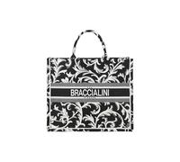 Braccialini Queen Large Size Handbag Made of Fabric with Double Handle and Adjustable and Removable Shoulder Strap for Double Portability.The embroidery, elegant and spectacular, it is, Black, One