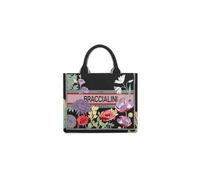 Braccialini Queen Medium Small Double Handle Handbag Made From Exclusive Embroidery Fabric With Colourful Floral Patterns And Embroidered Logo And A Handy Clutch Bag, Floral, One Size