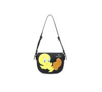 Braccialini Shape Lt Black Faux Leather Shoulder Bag Embellished With Tweety's Front Appliqué With Glitter Detail And Vibrant Colours. The rounded design with contoured flap adds a, multicolour, One