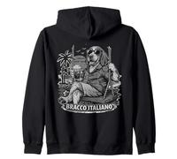 Bracco Italiano drinking ice coffee on a swing b&w Zip Hoodie