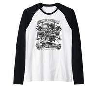 Bracco Italiano Drinking ice Coffee on a Swing Funny b&w Raglan Baseball Tee