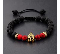 Bracelet 1 PIC Gold Sliver Owl Knight Lion Head Adjtable Bead Bracelets - (Size : Gold Knight+Lava Rock)