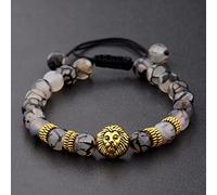 Bracelet 1 PIC Gold Sliver Owl Knight Lion Head Adjtable Bead Bracelets - (Size : Gold Lion+Drgan Stone)