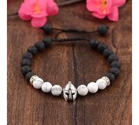 Bracelet 1 PIC Gold Sliver Owl Knight Lion Head Adjtable Bead Bracelets - (Size : Sliver Knight+Lava Stone)