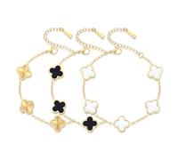 Bracelet 18K Gold Plated Clover Bracelet Set for Women White Black Gold Adjustable Link Double-Sided Lucky Bracelets Valentine's Day Trendy Jewelry Gifts for Women jewelry