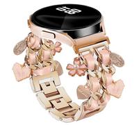 Bracelet Band with Cute Charm Compatible for Samsung Galaxy Watch 7 6 5 4 FE 40mm 44mm/5 Pro 45mm/6 Classic 43mm 47mm/4 Classic 42mm 46mm, Galaxy Active 2, 20mm Metal Replacement Strap for Women, Pink