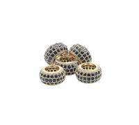 Bracelet Beads Beads Metal Brass Micro Pave Cubic Rondelle Spacer for Bracelet Making(Gold Black CZ,8x4mm)