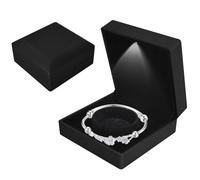 Bracelet Box with LED Light, Velvet Jewelry Pendant Necklace Bangle Light up Storage Display Case, Luxury LED Light Bracelet Gift Box, for Proposal Engagement Wedding Anniversary, 10*10*5cm, Black