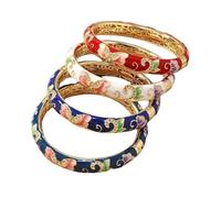 Bracelet,Enamel Bracelet, Multicolor Butterfly Rhinestone Bracelets for Women Chinese Enamel Ethnic Spring Hinged Cuff Bangles