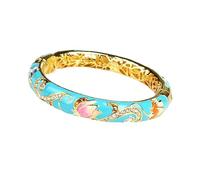 Bracelet,Enamel Bracelet, Vintage Enamel Lotus Rhinestone Bangle Spring Hinged Cuff Bracelets for Women Chinese Traditional Handcrafts Jewelry