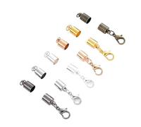 Bracelet End Cap 2-10mm Mix Leather Cord Crimp End Beads Caps Fastener Connector with Lobster Clasps for Jewelry Making Bracelet Necklace(Random Mix,3.5mm)