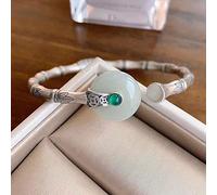 Bracelet,Fashion Decoration Bracelets Sterling Silver Bracelet,925 Sterling Silver Bangle Vintage Bamboo Joint Green Jade Button Ethnic Cuff Bangle Adjustable Open Amulet Bracelet Eternity Jewelry Clo