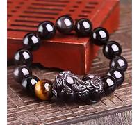 Bracelet Feng Shui Bracelet Crystal Natural Ice Rainbow Eye Obsidian Lucky Pixiu Charm with Two Ancient Coins Bracelet Tiger's Eye Crystal Stone Amulet Attract Money Prosperity Luck,12mm (Size : 12mm