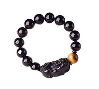 Bracelet Feng Shui Bracelet Natural Crystal Obsidian 7A Tiger's Eye Crystal Stone Lucky Pixiu with Five Ancient Coins Charm Bracelet Amulet Attract Money Prosperity Luck,18mm (Size : 16mm)