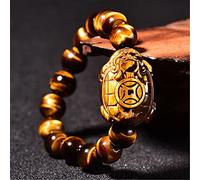 Bracelet Feng Shui Bracelet Yellow Tiger's Eye Bracelet Natural Crystal Stone Bracelet Lucky Dragon Turtle Charm with Ancient Coin Amulet Attract Money Prosperity Good Luck Unisex,10mm (Size : 12mm)