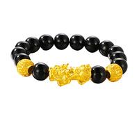 Bracelet Feng Shui Pi Xiu/Pi Yao Bracelet Agate Black Obsidian Fortune Bracelet Good Luck for Men Women Reiki Chakra Meditation Bracelets Ward Off Evil Spirits Talisman for Prosperity Money,Obsidian (
