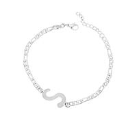 Bracelet for Chain Silver Personalised Initial Bracelet, Silver-Plated Steel Letter Bracelet, Dainty Steel Bracelet, Delicate Disc, Name Bracelet for Women and Girls, Hematite Bracelet, one size