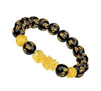 Bracelet for Men - 1.2 cm Black Obsidian Energy Perles, Adjustable Elastic Bracelet, Attract Money Protection | Bracelet for Facts A Ma