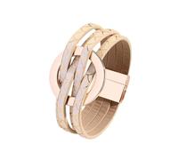Bracelet For Men,Fashion Multilayer Leather Bracelet Metal Hoop Cuff Bangles With Magnetic Buckle Jewelry For Women Men Gold