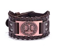 Bracelet for Men,Genuine Leather Bracelets for Men Black Viking Thors Hammer Nordic Runes Wristbands Wide Handmade Braided Adjustable Cuff Bangle Pu Antique Copper