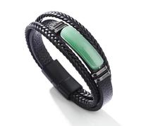 Bracelet for Men,Mens Leather Bracelet with Clasp, Black Leather Bracelets for Men Agate Gemstone Bracelet Handmade Multi-Layer Braided Bracelets Wristband Gift for Dad Boyfriend Husband Green Agate