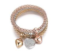 Bracelet for Women Brilliant Love Pendant Bracelets with Crystal for Girls Gold Corn Chain Bracelets Friendship Gift 3Pcs/Set (Color Mixing)