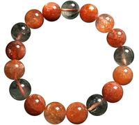 Bracelet Genuine Natural Gold Strawberry Quartz Arusha Sunlight Stone Sunstone Crystal Round Bead Bracelet 8mm