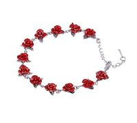 Bracelet Gold Color Chain Link Rose Enamel Rose With Red Jewelry Bracelets 70s Necklaces for Women