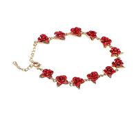 Bracelet Gold Color Chain Link Rose Enamel Rose With Red Jewelry Bracelets 70s Necklaces for Women