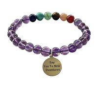 Bracelet Natural Amethyst 7 Chakra Crystal 925 Sterling Silver say yes to New Adventure Pendant Elasticity Bracelet